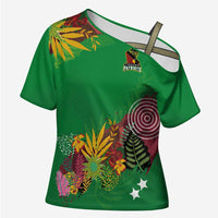 Custom St Kitts and Nevis Cricket Patriots Cross Shoulder Shirt Caribbean Tropical Plants Sporty Green - Wonder Print Shop