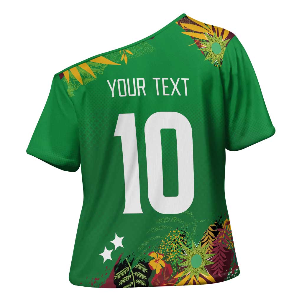 Custom St Kitts and Nevis Cricket Patriots Cross Shoulder Shirt Caribbean Tropical Plants Sporty Green - Wonder Print Shop