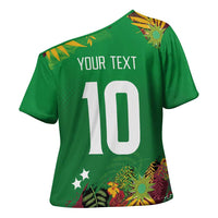 Custom St Kitts and Nevis Cricket Patriots Cross Shoulder Shirt Caribbean Tropical Plants Sporty Green - Wonder Print Shop