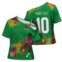 Custom St Kitts and Nevis Cricket Patriots Cross Shoulder Shirt Caribbean Tropical Plants Sporty Green - Wonder Print Shop