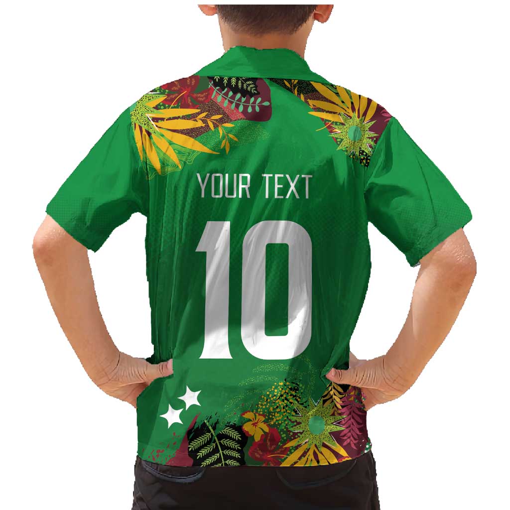 Custom St Kitts and Nevis Cricket Patriots Family Matching Mermaid Dress and Hawaiian Shirt Caribbean Tropical Plants Sporty Green - Wonder Print Shop