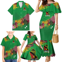 Custom St Kitts and Nevis Cricket Patriots Family Matching Mermaid Dress and Hawaiian Shirt Caribbean Tropical Plants Sporty Green - Wonder Print Shop