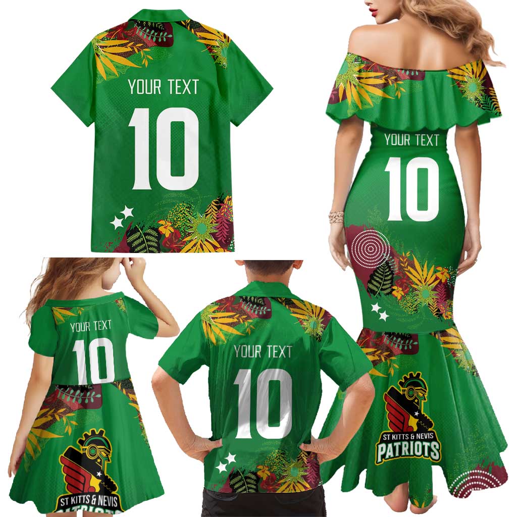 Custom St Kitts and Nevis Cricket Patriots Family Matching Mermaid Dress and Hawaiian Shirt Caribbean Tropical Plants Sporty Green - Wonder Print Shop