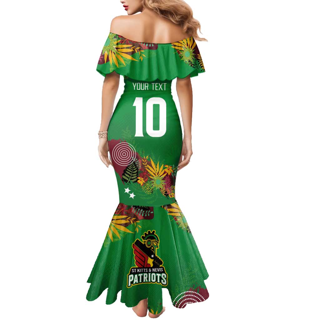 Custom St Kitts and Nevis Cricket Patriots Family Matching Mermaid Dress and Hawaiian Shirt Caribbean Tropical Plants Sporty Green - Wonder Print Shop