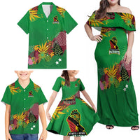 Custom St Kitts and Nevis Cricket Patriots Family Matching Off Shoulder Maxi Dress and Hawaiian Shirt Caribbean Tropical Plants Sporty Green - Wonder Print Shop