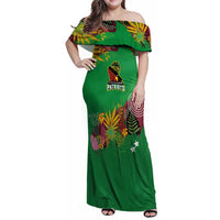 Custom St Kitts and Nevis Cricket Patriots Family Matching Off Shoulder Maxi Dress and Hawaiian Shirt Caribbean Tropical Plants Sporty Green - Wonder Print Shop