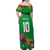Custom St Kitts and Nevis Cricket Patriots Family Matching Off Shoulder Maxi Dress and Hawaiian Shirt Caribbean Tropical Plants Sporty Green - Wonder Print Shop