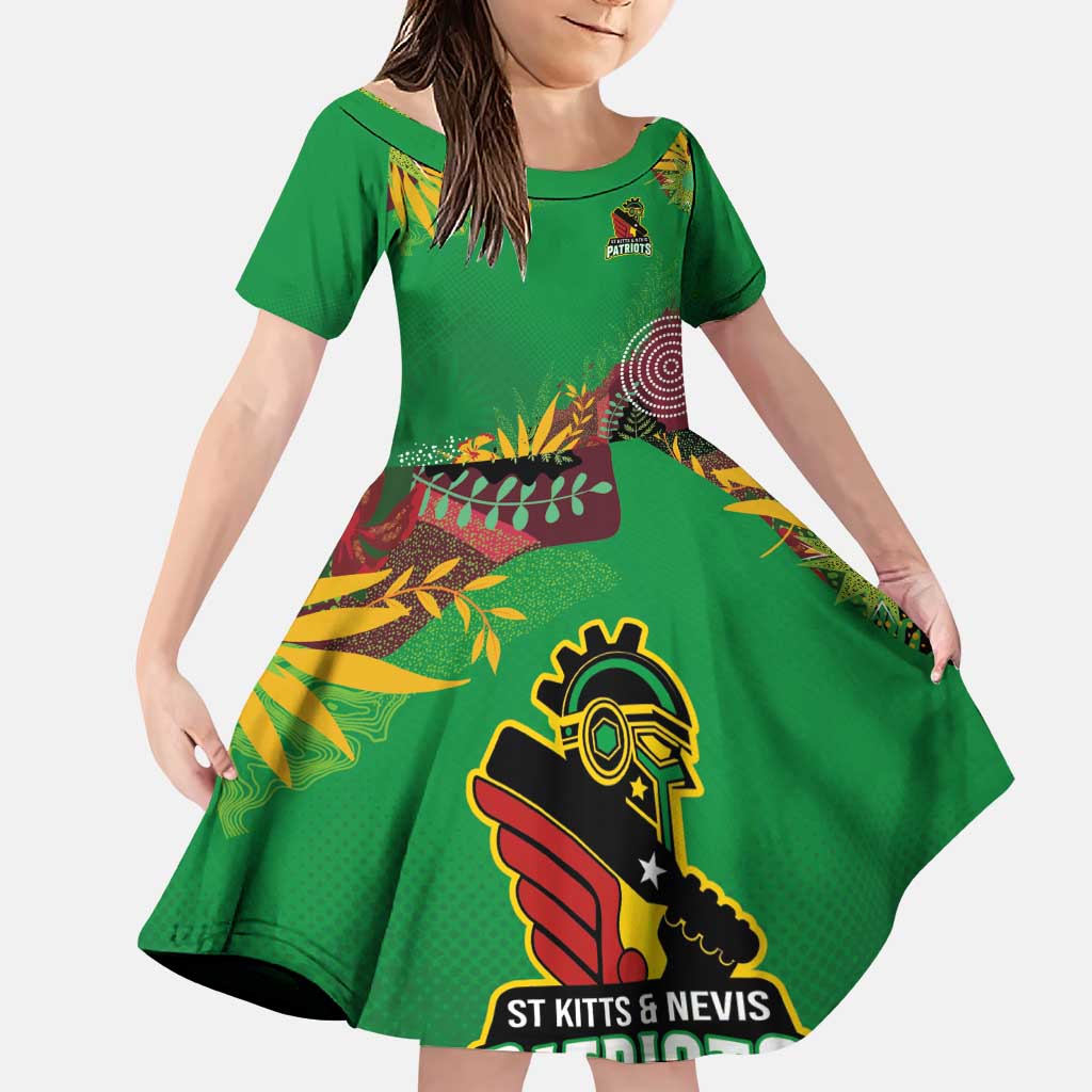 Custom St Kitts and Nevis Cricket Patriots Family Matching Puletasi and Hawaiian Shirt Caribbean Tropical Plants Sporty Green - Wonder Print Shop
