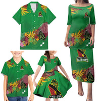 Custom St Kitts and Nevis Cricket Patriots Family Matching Puletasi and Hawaiian Shirt Caribbean Tropical Plants Sporty Green - Wonder Print Shop