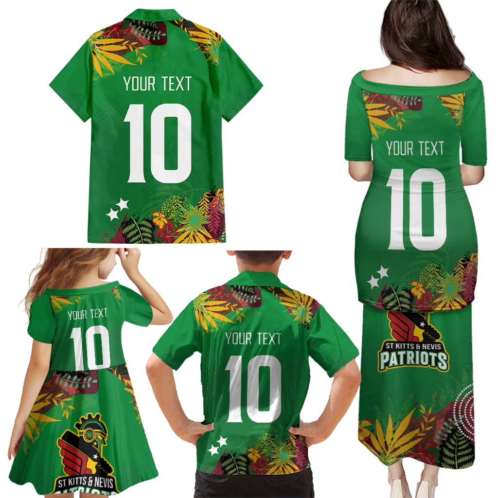 Custom St Kitts and Nevis Cricket Patriots Family Matching Puletasi and Hawaiian Shirt Caribbean Tropical Plants Sporty Green - Wonder Print Shop