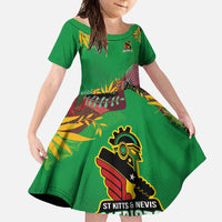 Custom St Kitts and Nevis Cricket Patriots Family Matching Short Sleeve Bodycon Dress and Hawaiian Shirt Caribbean Tropical Plants Sporty Green - Wonder Print Shop
