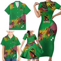 Custom St Kitts and Nevis Cricket Patriots Family Matching Short Sleeve Bodycon Dress and Hawaiian Shirt Caribbean Tropical Plants Sporty Green - Wonder Print Shop