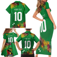 Custom St Kitts and Nevis Cricket Patriots Family Matching Short Sleeve Bodycon Dress and Hawaiian Shirt Caribbean Tropical Plants Sporty Green - Wonder Print Shop
