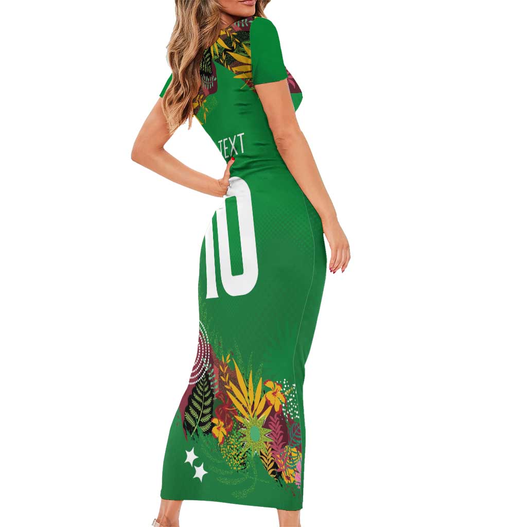Custom St Kitts and Nevis Cricket Patriots Family Matching Short Sleeve Bodycon Dress and Hawaiian Shirt Caribbean Tropical Plants Sporty Green - Wonder Print Shop