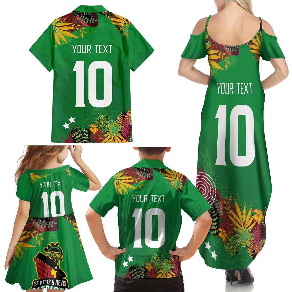 Custom St Kitts and Nevis Cricket Patriots Family Matching Summer Maxi Dress and Hawaiian Shirt Caribbean Tropical Plants Sporty Green - Wonder Print Shop