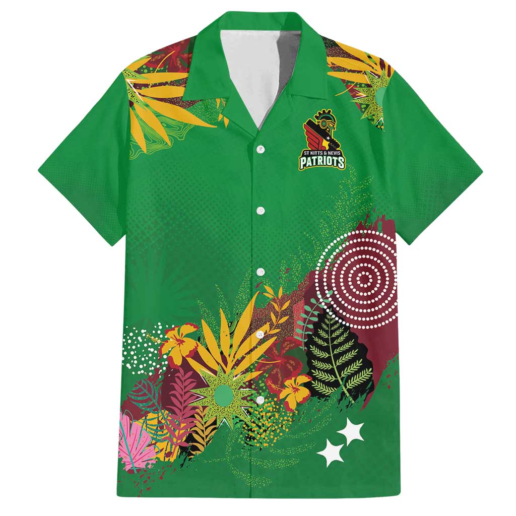 Custom St Kitts and Nevis Cricket Patriots Family Matching Summer Maxi Dress and Hawaiian Shirt Caribbean Tropical Plants Sporty Green - Wonder Print Shop