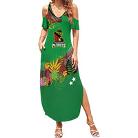 Custom St Kitts and Nevis Cricket Patriots Family Matching Summer Maxi Dress and Hawaiian Shirt Caribbean Tropical Plants Sporty Green - Wonder Print Shop