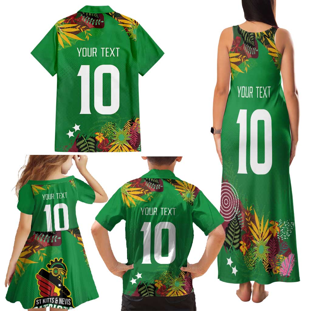 Custom St Kitts and Nevis Cricket Patriots Family Matching Tank Maxi Dress and Hawaiian Shirt Caribbean Tropical Plants Sporty Green - Wonder Print Shop