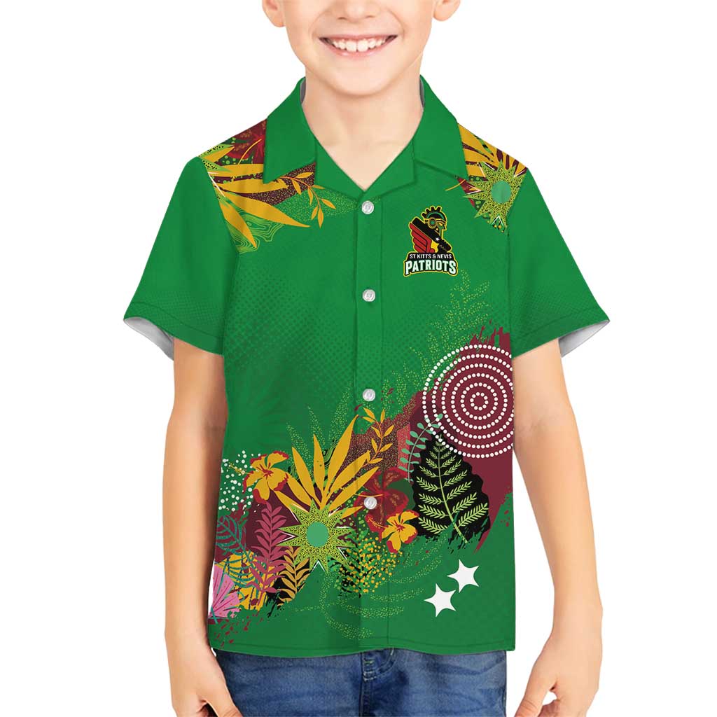 Custom St Kitts and Nevis Cricket Patriots Family Matching Tank Maxi Dress and Hawaiian Shirt Caribbean Tropical Plants Sporty Green - Wonder Print Shop