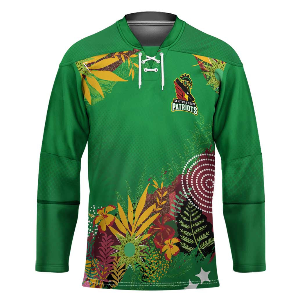 Custom St Kitts and Nevis Cricket Patriots Hockey Jersey Caribbean Tropical Plants Sporty Green - Wonder Print Shop