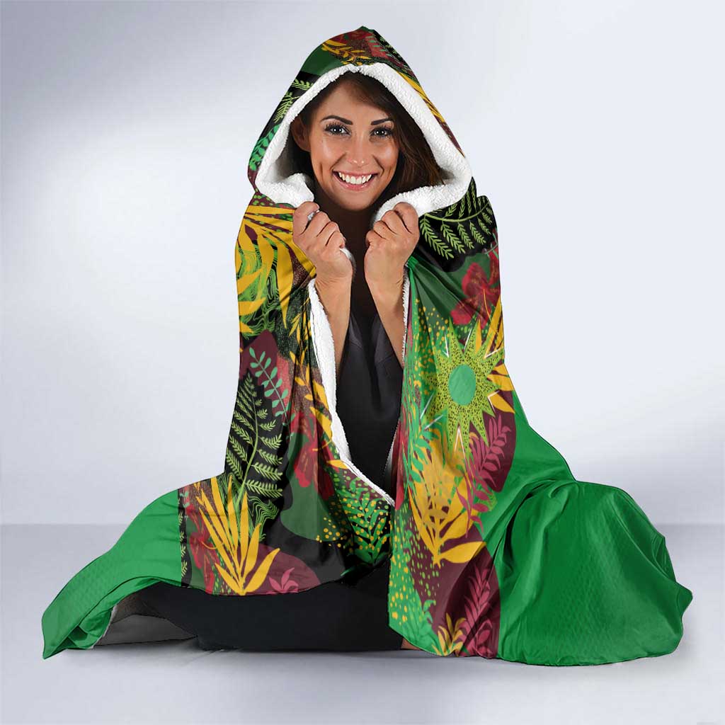 St Kitts and Nevis Cricket Patriots Hooded Blanket Caribbean Tropical Plants Sporty Green - Wonder Print Shop