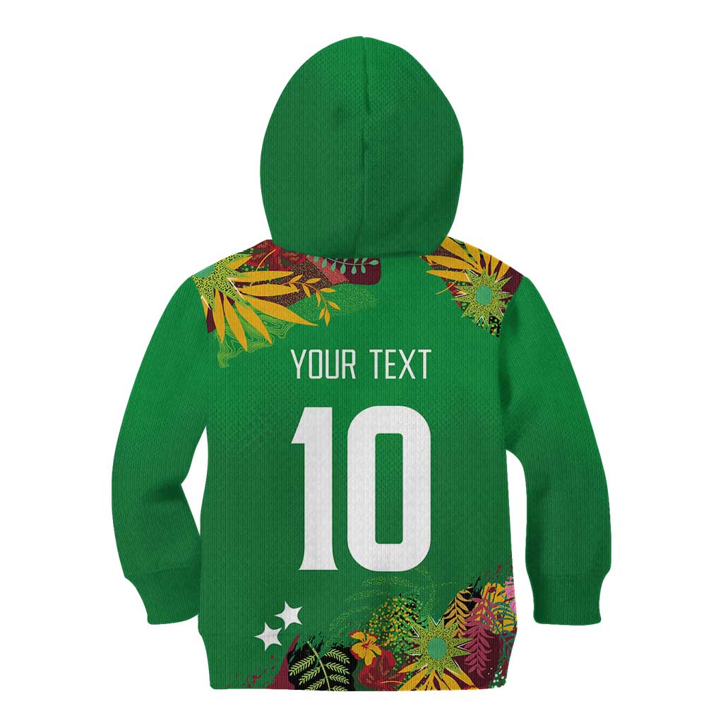 Custom St Kitts and Nevis Cricket Patriots Kid Hoodie Caribbean Tropical Plants Sporty Green - Wonder Print Shop