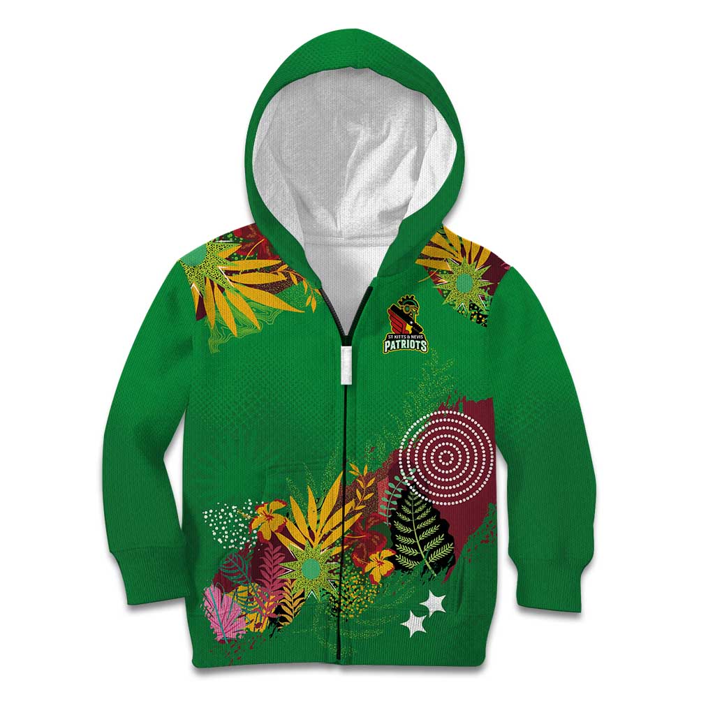 Custom St Kitts and Nevis Cricket Patriots Kid Hoodie Caribbean Tropical Plants Sporty Green - Wonder Print Shop