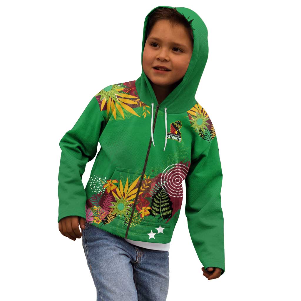 Custom St Kitts and Nevis Cricket Patriots Kid Hoodie Caribbean Tropical Plants Sporty Green - Wonder Print Shop