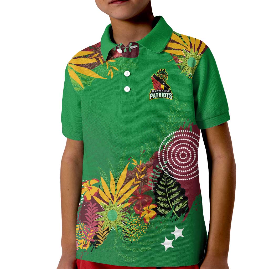 Custom St Kitts and Nevis Cricket Patriots Kid Polo Shirt Caribbean Tropical Plants Sporty Green - Wonder Print Shop