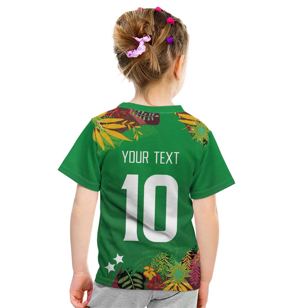 Custom St Kitts and Nevis Cricket Patriots Kid T Shirt Caribbean Tropical Plants Sporty Green - Wonder Print Shop