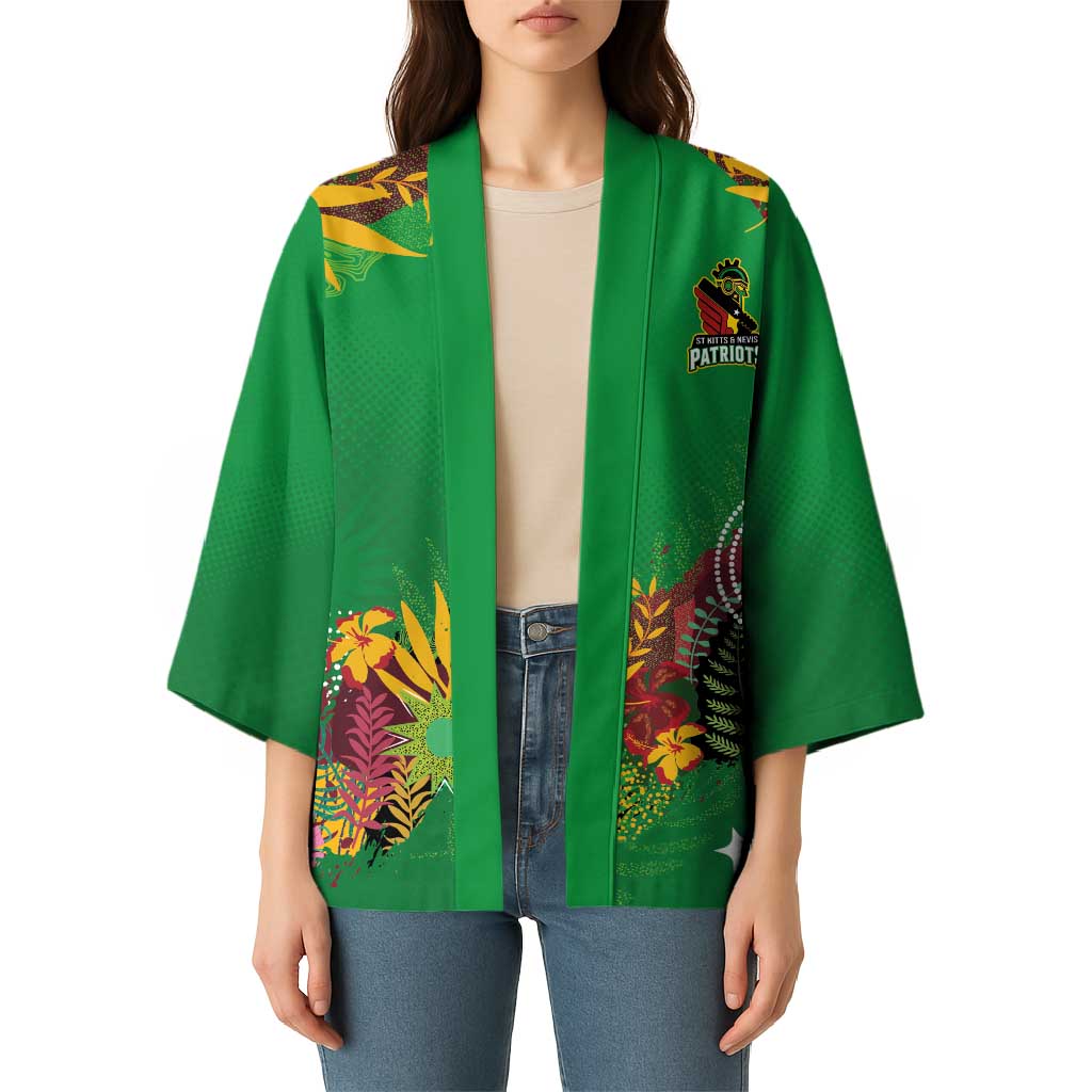 Custom St Kitts and Nevis Cricket Patriots Kimono Caribbean Tropical Plants Sporty Green - Wonder Print Shop