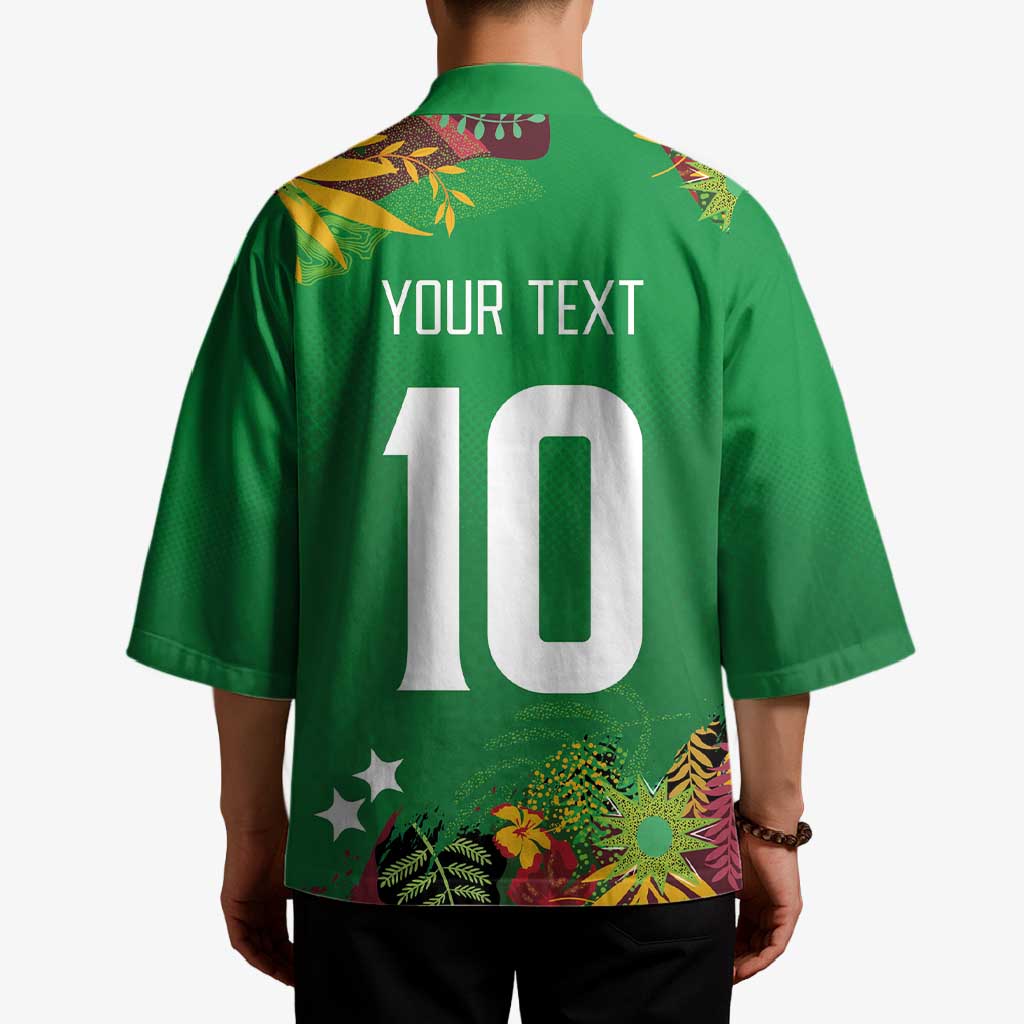 Custom St Kitts and Nevis Cricket Patriots Kimono Caribbean Tropical Plants Sporty Green - Wonder Print Shop