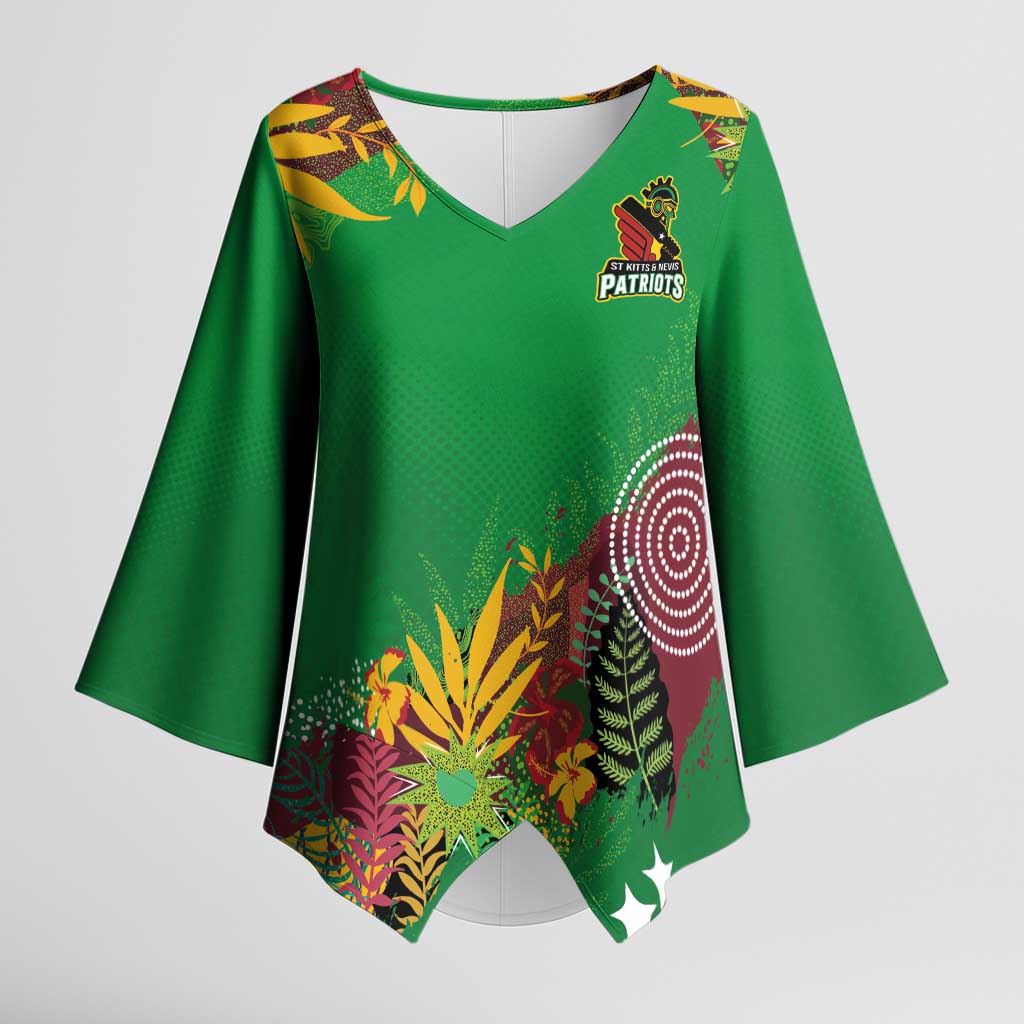 Custom St Kitts and Nevis Cricket Patriots Kimono Sleeve Blouse Caribbean Tropical Plants Sporty Green - Wonder Print Shop