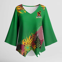 Custom St Kitts and Nevis Cricket Patriots Kimono Sleeve Blouse Caribbean Tropical Plants Sporty Green - Wonder Print Shop