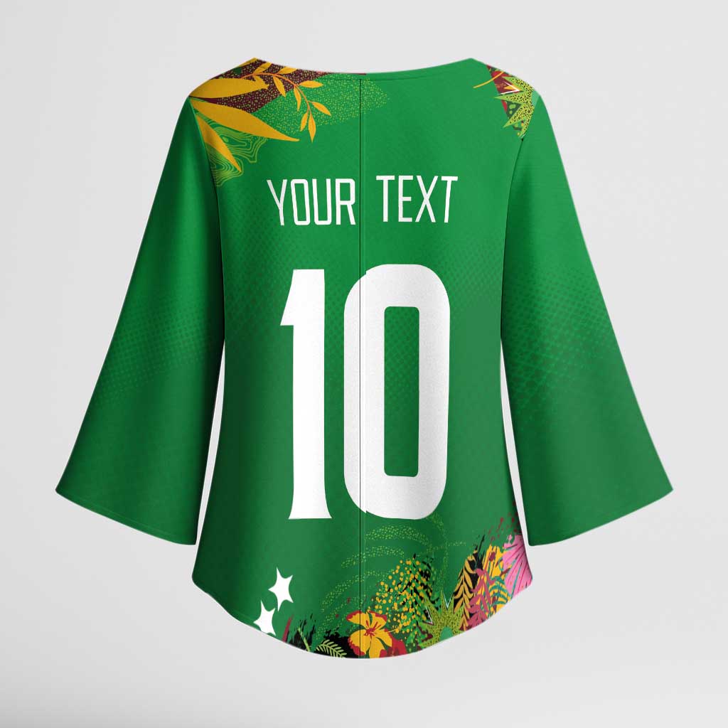 Custom St Kitts and Nevis Cricket Patriots Kimono Sleeve Blouse Caribbean Tropical Plants Sporty Green - Wonder Print Shop
