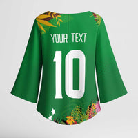 Custom St Kitts and Nevis Cricket Patriots Kimono Sleeve Blouse Caribbean Tropical Plants Sporty Green - Wonder Print Shop