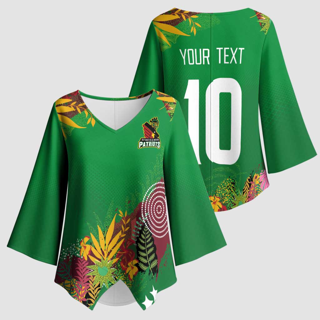 Custom St Kitts and Nevis Cricket Patriots Kimono Sleeve Blouse Caribbean Tropical Plants Sporty Green - Wonder Print Shop