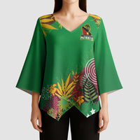 Custom St Kitts and Nevis Cricket Patriots Kimono Sleeve Blouse Caribbean Tropical Plants Sporty Green - Wonder Print Shop