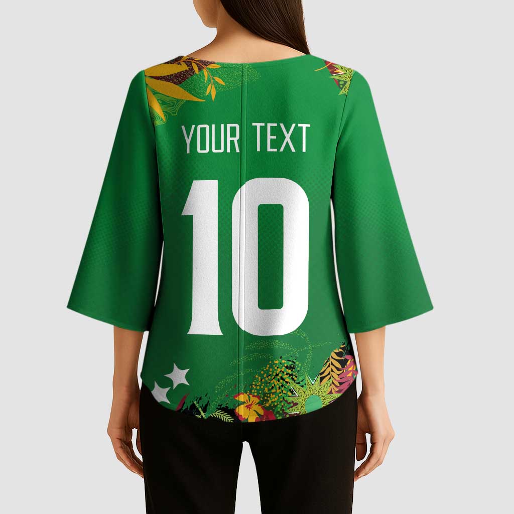 Custom St Kitts and Nevis Cricket Patriots Kimono Sleeve Blouse Caribbean Tropical Plants Sporty Green - Wonder Print Shop