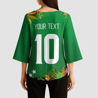 Custom St Kitts and Nevis Cricket Patriots Kimono Sleeve Blouse Caribbean Tropical Plants Sporty Green - Wonder Print Shop