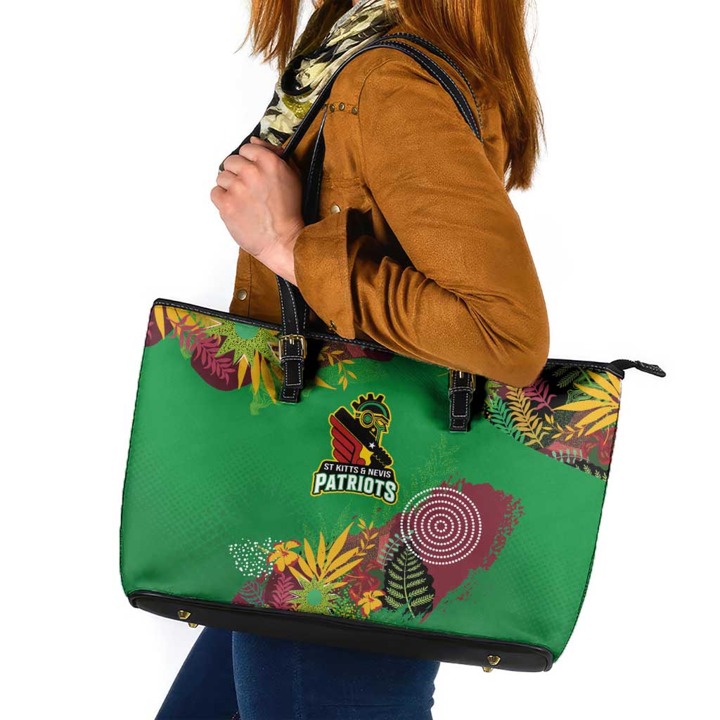 St Kitts and Nevis Cricket Patriots Leather Tote Bag Caribbean Tropical Plants Sporty Green - Wonder Print Shop