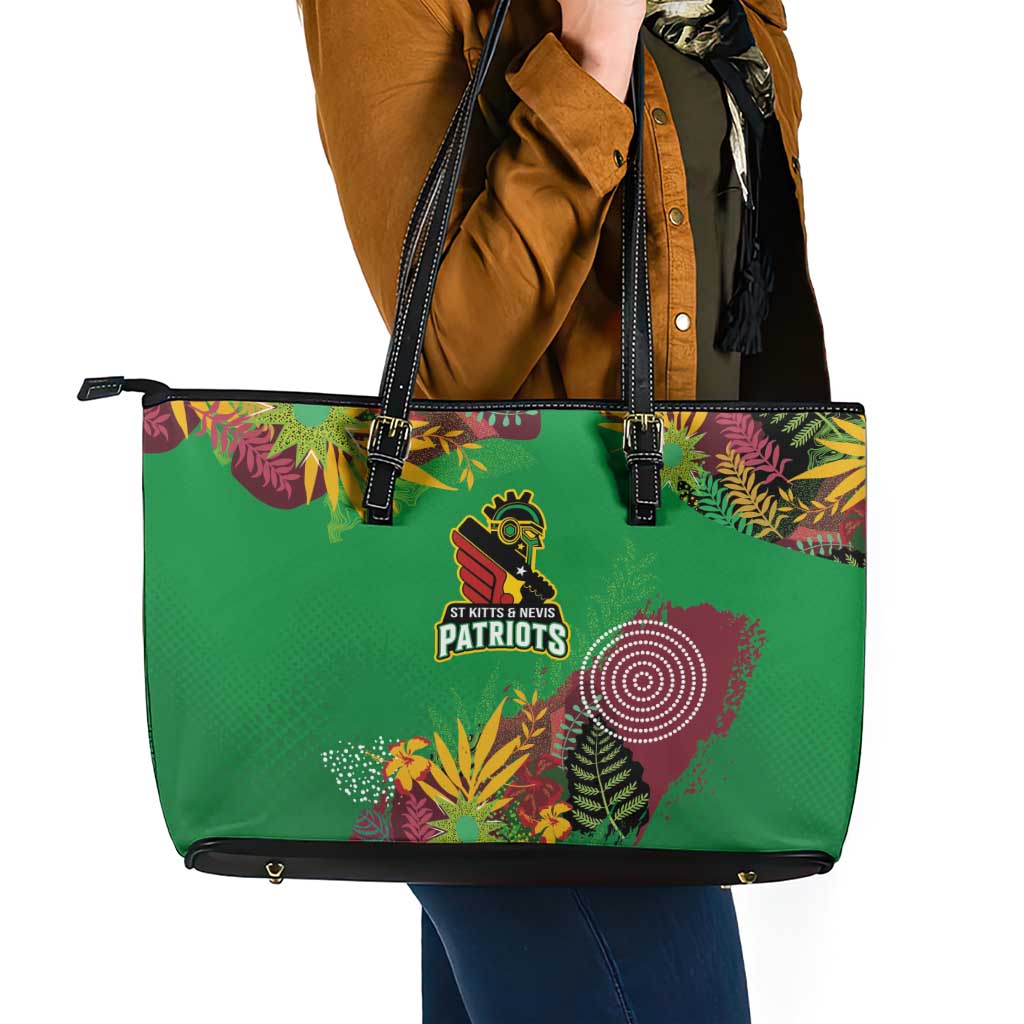 St Kitts and Nevis Cricket Patriots Leather Tote Bag Caribbean Tropical Plants Sporty Green - Wonder Print Shop