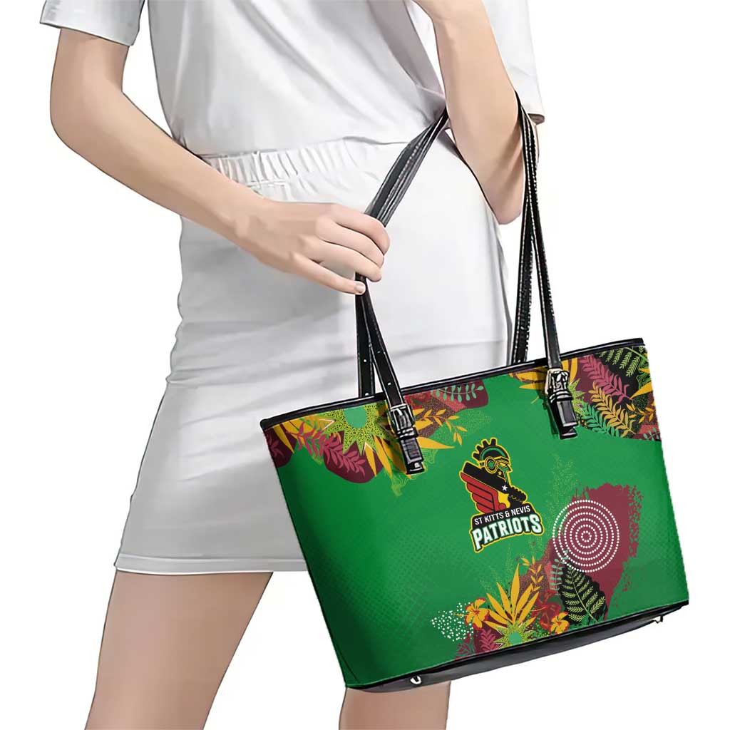 St Kitts and Nevis Cricket Patriots Leather Tote Bag Caribbean Tropical Plants Sporty Green - Wonder Print Shop