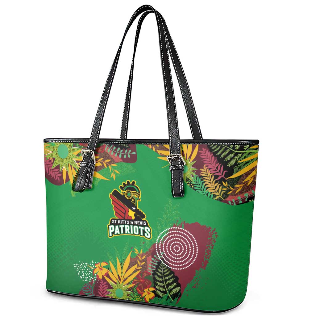 St Kitts and Nevis Cricket Patriots Leather Tote Bag Caribbean Tropical Plants Sporty Green - Wonder Print Shop