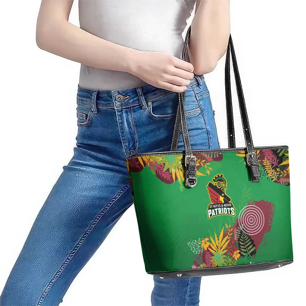 St Kitts and Nevis Cricket Patriots Leather Tote Bag Caribbean Tropical Plants Sporty Green - Wonder Print Shop