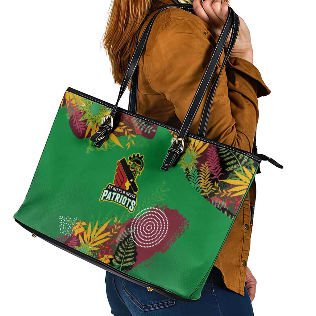 St Kitts and Nevis Cricket Patriots Leather Tote Bag Caribbean Tropical Plants Sporty Green - Wonder Print Shop