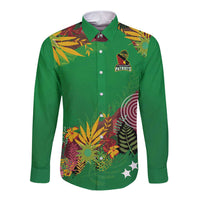 Custom St Kitts and Nevis Cricket Patriots Long Sleeve Button Shirt Caribbean Tropical Plants Sporty Green - Wonder Print Shop