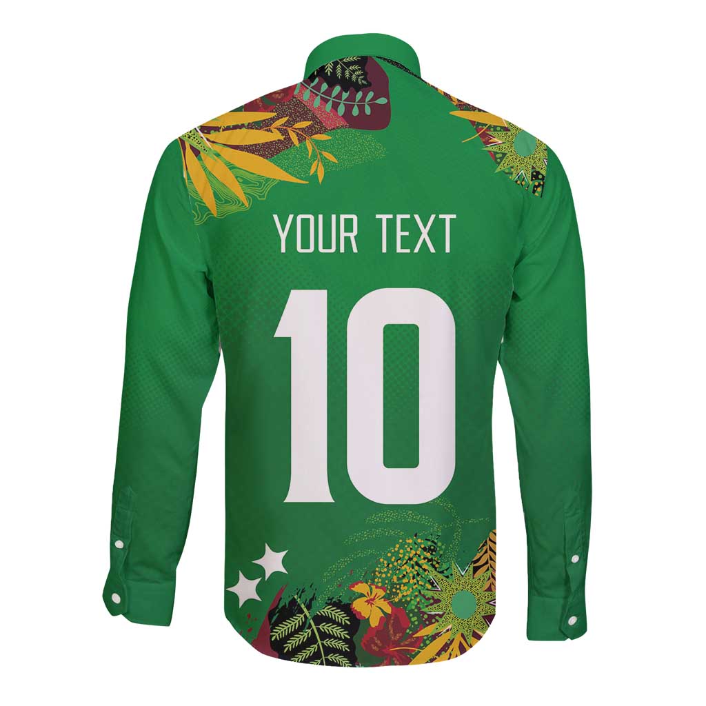 Custom St Kitts and Nevis Cricket Patriots Long Sleeve Button Shirt Caribbean Tropical Plants Sporty Green - Wonder Print Shop