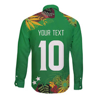 Custom St Kitts and Nevis Cricket Patriots Long Sleeve Button Shirt Caribbean Tropical Plants Sporty Green - Wonder Print Shop