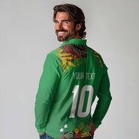 Custom St Kitts and Nevis Cricket Patriots Long Sleeve Polo Shirt Caribbean Tropical Plants Sporty Green - Wonder Print Shop